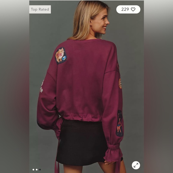 Maeve x Nathalie Lete Circus Long Sleeve Drawstring Top in Wine Size XS. NWT - Picture 3 of 12